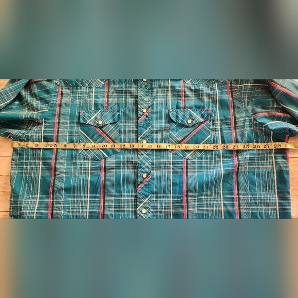 Vintage Wrangler light weight summer pearl snap shirt teal purple stripe xxl? - Picture 5 of 7
